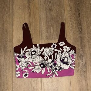 Express Maroon and Pink Floral Crop Top